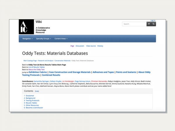 Oddy Tests: Materials Databases